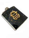 Antique Silver Serpent Flask in Hand Painted Black with Gold Splash Enamel Gothic Ornate Snake with Personalize and Color Options