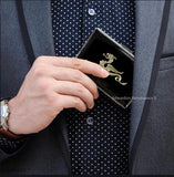 Wolf Wallet in Hand Painted Navy Opaque Enamel Medieval Motif RFID Credit Card Case Personalize and Color Options