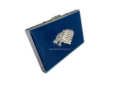 Wolf Wallet in Hand Painted Navy Opaque Enamel Medieval Motif RFID Credit Card Case Personalize and Color Options