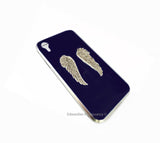 Angel Wings Iphone or Galaxy Phone Case in Hand Painted Black Glossy Enamel with Silver Splash 360 Magnetic Full Protection