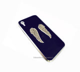 Silver Angel Wings Embellished on Hand Painted Black Onyx Glossy Enamel 360 Magnetic Full Protection Phone Case