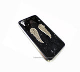Angel Wings Iphone or Galaxy Phone Case in Hand Painted Black Glossy Enamel with Silver Splash 360 Magnetic Full Protection