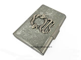 Serpent Business Card Case Large Capacity in Metallic Silver with Swirl Design Enamel Snake Motif with Color and Personalized Options