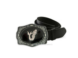 Mermaid Belt Buckle Inlaid Hand Painted Glossy Black Onyx Enamel Ornate Art Nouveau Nautical Siren Buckle with Color Options