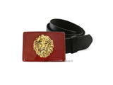 Lions Head Belt Buckle Inlaid in Hand Painted Black Enamel Neo Victorian Leo Inspired Assorted Color Options