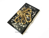 Octopus Business Card Case Inlaid in Hand Painted Enamel Smokey Gray Swirl Design Steampunk Kraken Custom Colors and Personalized Options