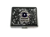 Serpent Pill Box with 8 Compartments Gothic Snake Motif and Jewel Inlaid in Black Ink Swirl Enamel with Personalized and Color Options