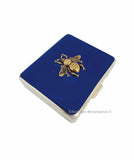 Antique Gold Bee Pill Box with 8 Compartments Inlaid in Hand Painted Navy Opaque Enamel Art Deco Style with Personalized and Color Options