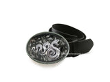 Snake Belt Buckle Inlaid in Hand Painted Black with Silver Splash Enamel Gothic Victorian Serpent Oval Buckle with Color Options