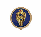 Peacock Pill Box Inlaid in Hand Painted Navy Blue Enamel Art Nouveau Bird Design Case with a Mirror Personalize and Color Option
