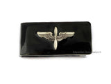 Propeller with Wings Money Clip in Hand Painted Black Metallic Enamel Air Corps Insignia Vintage Style Aviation w Personalized Color Options