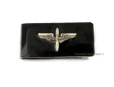 Propeller with Wings Money Clip Inlaid in Hand Painted Black Enamel Air Corps Insignia Vintage Style Aviation w Personalized Color Options