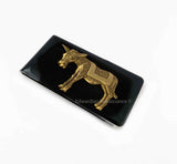 Donkey Money Clip in Antique Gold Inlaid in Glossy Black Enamel Neo Victorian Inspired Vintage Style with Personalize and Color Options