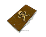 Skull and Crossbones Pill Box with 7 Day Slots  in Hand Painted Brown Enamel Weekly Pill Case with Personalized and Color Options
