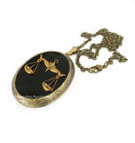 Libra Locket in Hand Painted Black Enamel Vintage Style Zodiac Necklace Pill Box Necklace with Color and Personalized Option