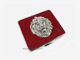 Lion Head Pill Box with 8 Compartments Inlaid in Hand Painted Black Enamel Leo Style with Colors and Personalized Options