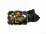 Cthulhu Belt Buckle Inlaid in Hand Painted Green Enamel Gothic Victorian Motif with Color Options and Belt Straps Available