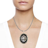 Scorpio Pill Box Locket Inlaid in Hand Painted Glossy Black Onyx Enamel Necklace Penny Dreadful Inspired with Personalized and Color Options