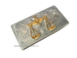 Libra Scales Money Clip Inlaid in Hand Painted Silver Enamel Zodiac Inspired with Personalized and Color Options