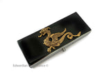 Dragon Pill Box with 2 Large Compartments Inlaid in Glossy Black Enamel Victorian Fantasy Motif with Personalized and Color Options