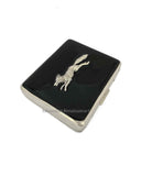 Fox Run Weekly Pill Box with Mirror Woodland Inspired Inlaid in Hand Painted Black Enamel with Personalized and Custom Color Options