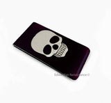 Skull Money Clip Inlaid in Hand Painted Black Enamel Goth Inspired with Personalized and Color Options