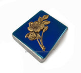 Antique Gold Flower Bouquet Pill Box with 8 Compartments in  Glossy Navy Opaque Art Nouveau Inspired with Colors and Personalized Options