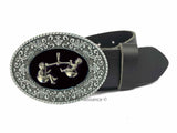 Libra Belt Buckle Inlaid in Hand Painted Glossy Navy Enamel Art Deco Zodiac Style Metal Buckle with Color Options