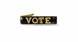VOTE Tie Clip Inlaid Brass Letter in Black with Gold Splash Enamel Personalized Accessory with Additional Letters and Color Choice