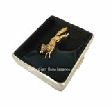 Fox Run Weekly Pill Box with Mirror Woodland Inspired Inlaid in Hand Painted Black Enamel with Personalized and Custom Color Options