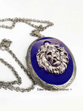 Lion Head Locket Inlaid in Hand Painted Glossy Cobalt Enamel Pill Box Necklace Neoclassic Leo Personalized and Color Options