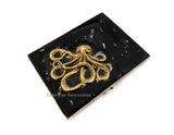 Octopus Metal Cigarette Case Inlaid in Hand Painted Black with Silver Splash Design Enamel Nautical Antique Antique Gold Plated Kraken