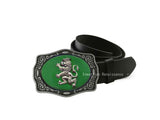 Rampant Lion Belt Buckle Inlaid in Hand Painted Glossy Black Enamel Gothic Medieval Ornate Buckle with Color Options