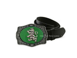 Rampant Lion Belt Buckle Inlaid in Hand Painted Glossy Green Enamel Gothic Medieval Ornate Buckle with Color Options