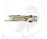 Antique Silver Crow Skull Tie Clip Raven Tie Bar Accent Vintage Style Inlaid In Hand Painted Silver Enamel
