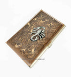 Scorpio Business Card Case Inlaid in Hand Painted Bronze with Gold Swirl Design Zodiac Inspired with Personalized and Color Options