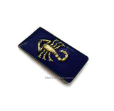 Antique Gold Scorpio Money Clip Inlaid in Metallic Silver Enamel Neo Victorian Zodiac Inspired with Personalized and Color Options