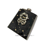 Serpent Flask in Hand Painted Black with Gold Splash Enamel Gothic Ornate Snake with Personalize and Color Options