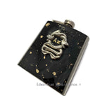 Antique Silver Serpent Flask in Hand Painted Black with Gold Splash Enamel Gothic Ornate Snake with Personalize and Color Options