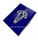 Art Deco Design Metal Cigarette Case Inlaid in Hand Painted Glossy Navy Blue Enamel with Personalized and Color Options