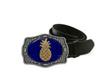 Pineapple Belt Buckle Inlaid in Hand Painted Glossy Navy Enamel Antique Gold Art Deco Tropical Fruit Metal Buckle with Color Options