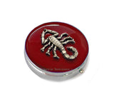 Scorpion Round Pill Box Inlaid in Hand Painted Ox Blood Enamel Zodiac Inspired Custom Colors and Personalized Option