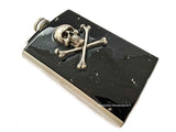 Skull and Crossbones Flask Inlaid in Hand Painted Metallic Black Enamel 8oz Hip Flask Gothic Victorian Custom Colors and Personalized Option