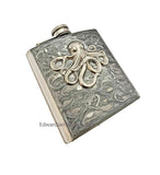 Antique Silver Octopus Flask Inlaid in Hand Painted Silver Swirl Design Neo Victorian Kraken Custom Colors and Personalized Option
