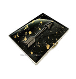 Arrow Metal Cigarette Case in Hand Painted Glossy Black Enamel with Gold Splash Design with Personalized and Color Options Available