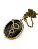 Snake Locket in Hand Painted Glossy Black Enamel Gothic Victorian Inspired Necklace with Color and Personalized Option