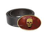 Skull Belt Buckle Inlaid in Hand Painted Glossy Ox Blood Enamel Goth Inspired Available in Other Colors