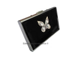 Antique Silver Butterfly Credit Card Wallet with RFID Blocker Hand Painted Black Enamel Art Nouveau with Personalized and Color Option