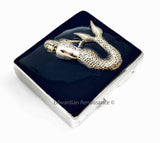 Mermaid Large 8 Day Pill Box Inlaid in Hand Painted Black Enamel Nautical Inspired Siren Embellished Weekly Pill Case Personalized Options