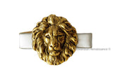 Lion Head Tie Clip Inlaid in Hand Painted White Enamel Vintage Style Leo Neck Tie Bar Accent with Custom Colors Available